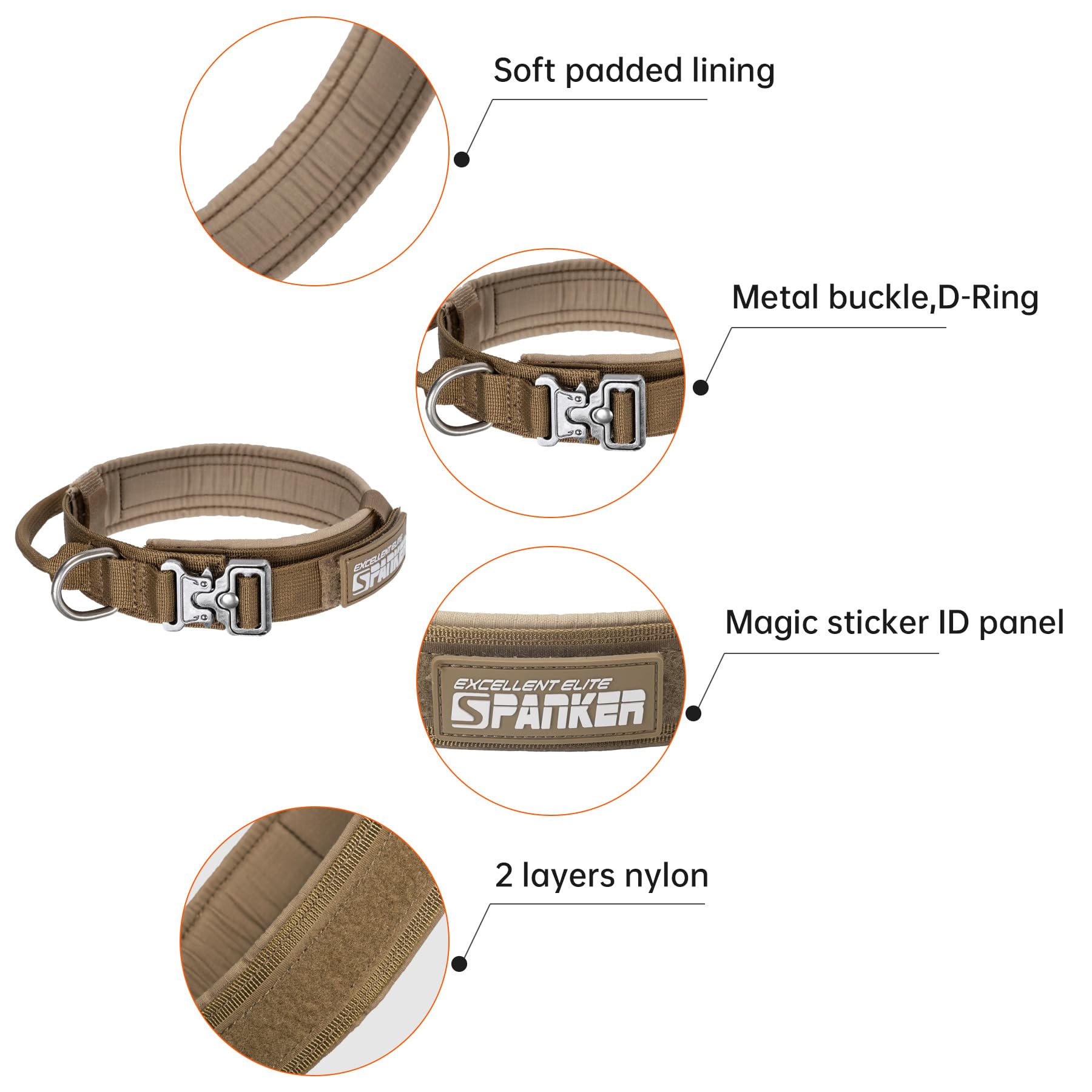 EXCELLENT ELITE SPANKER collar buckle closeup demonstrates secure double closure design.