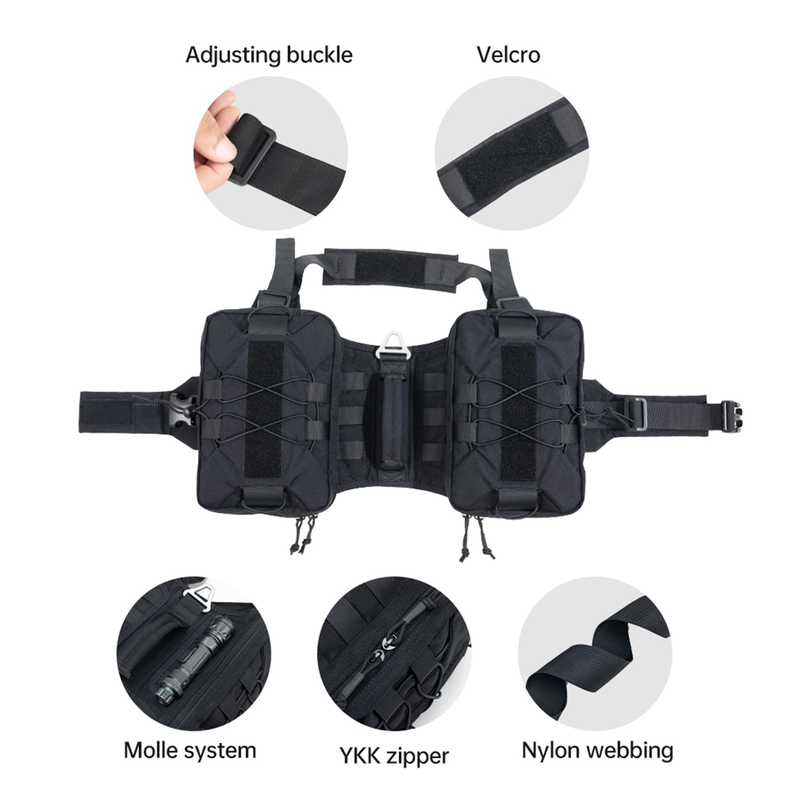 EXCELLENT ELITE SPANKER dog pack molle zippers offer expandable storage options.