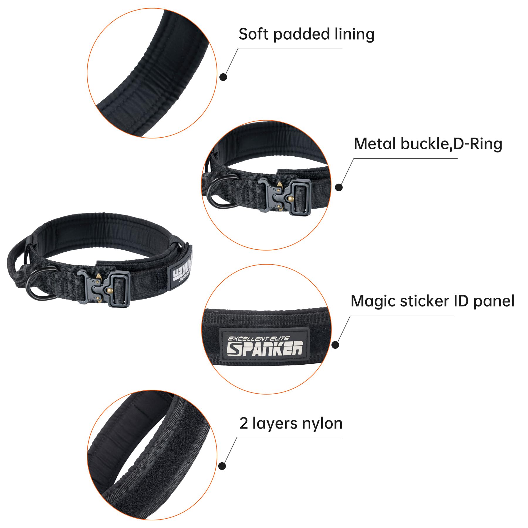 Excellent Elite Spanker nylon tactical collar highlights quick-release buckle for secure, hassle-free on/off.