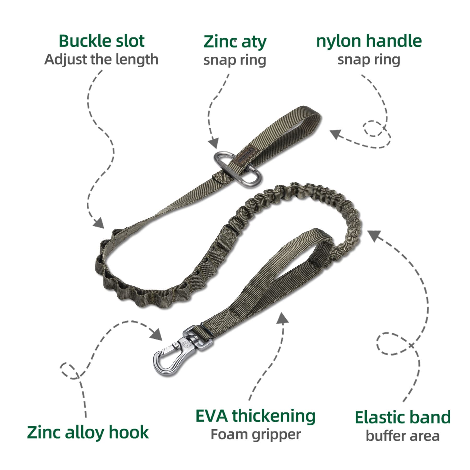 EXCELLENT ELITE SPANKER tactical bungee leash elastic cushion reduces sudden tug.