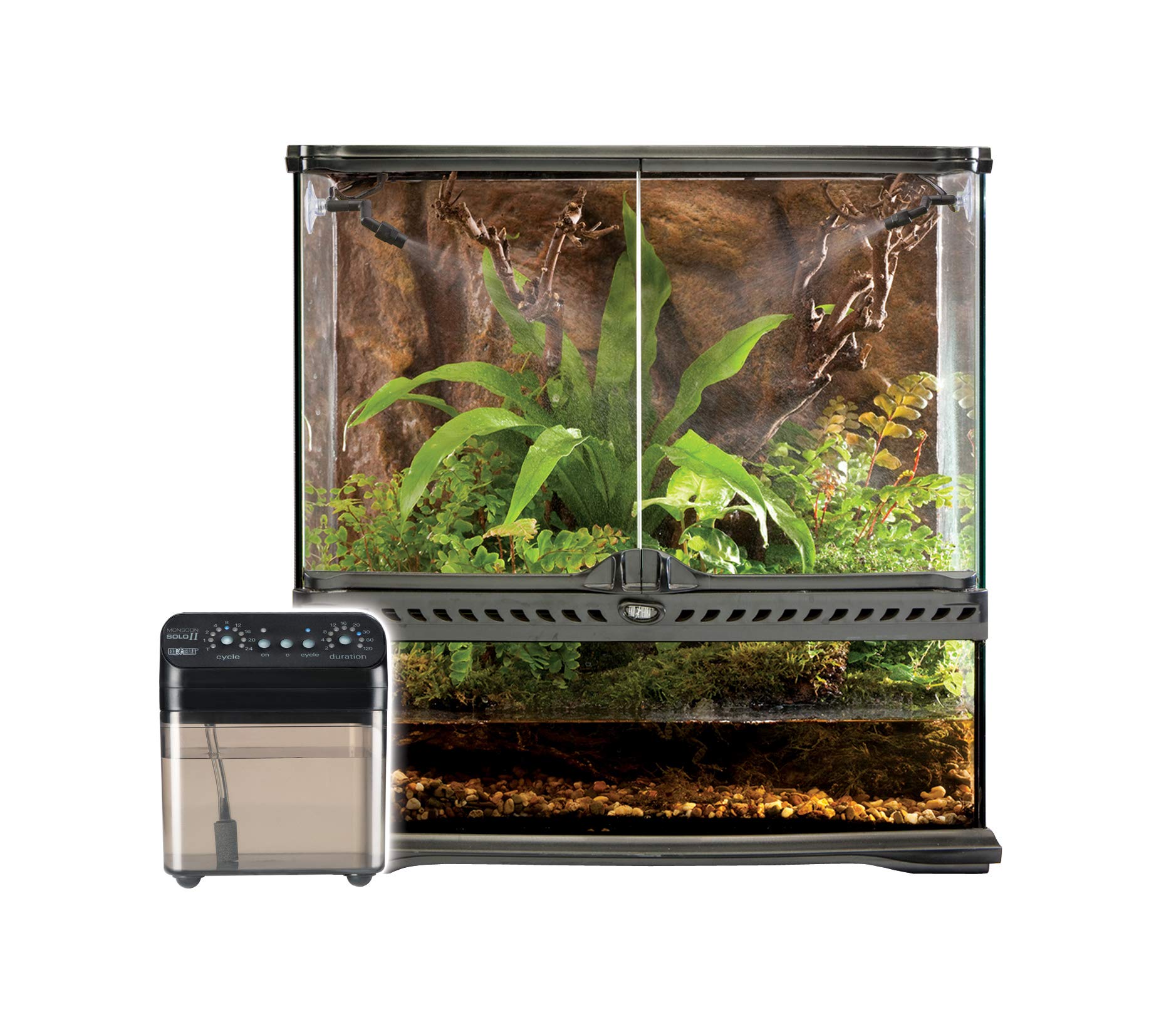 Exo Terra Monsoon Solo II tubing connectors ensure a leak-free, secure setup