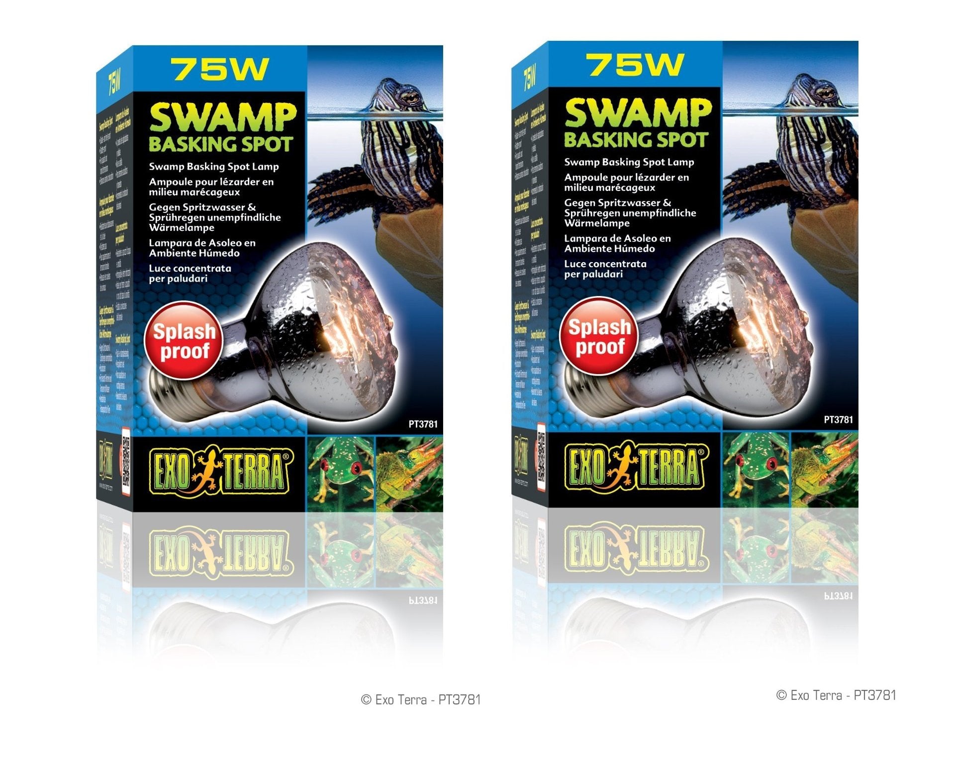 Exo Terra Swamp Glo Basking Spot Lamp 75W close-up with durable neodymium glass sleeve