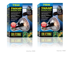 Exo Terra Swamp Glo Basking Spot Lamp 75W close-up with durable neodymium glass sleeve
