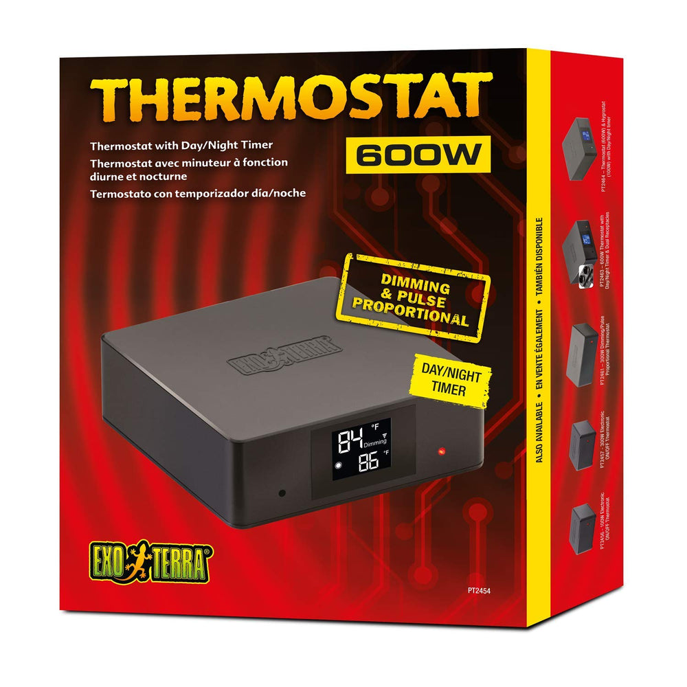 Exo Terra thermostat with cables and heat mat setup for consistent heating.