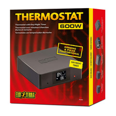 Exo Terra thermostat with cables and heat mat setup for consistent heating.