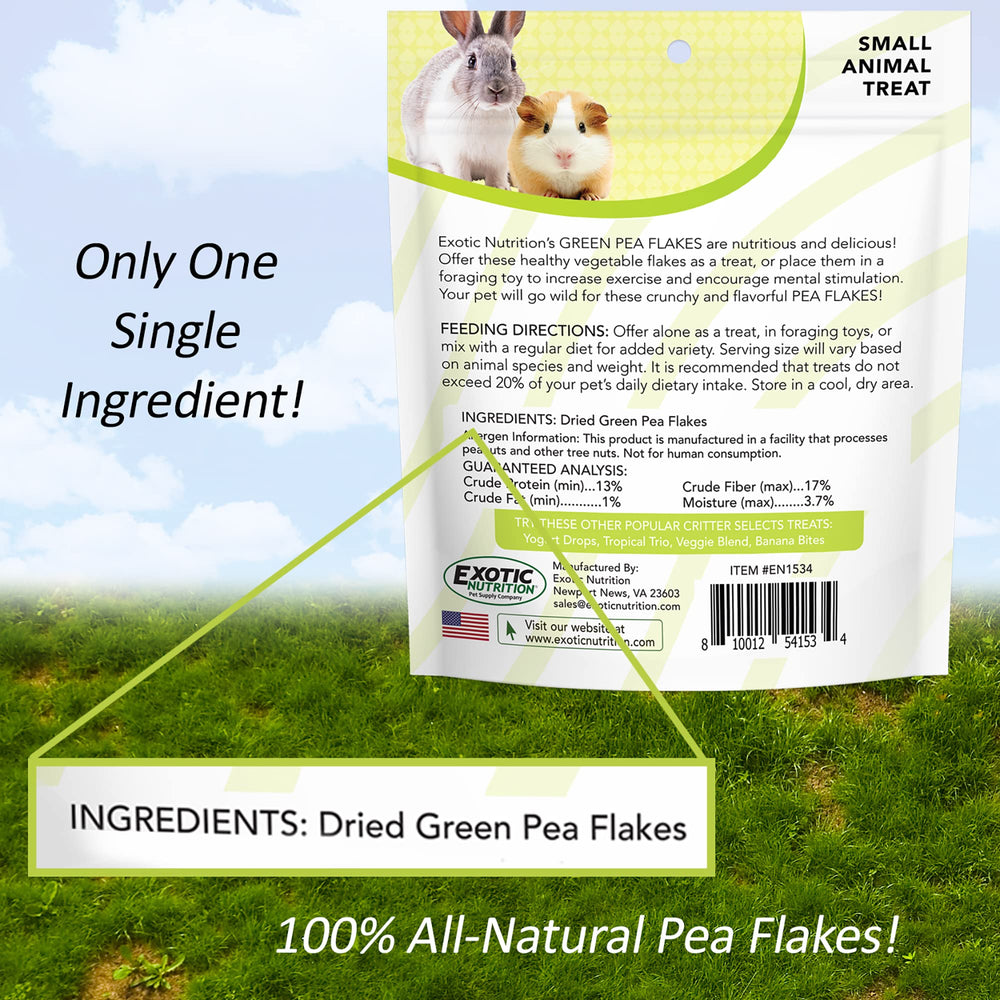 Exotic Nutrition Green Pea Flakes close-up texture emphasizing crisp, pea scent