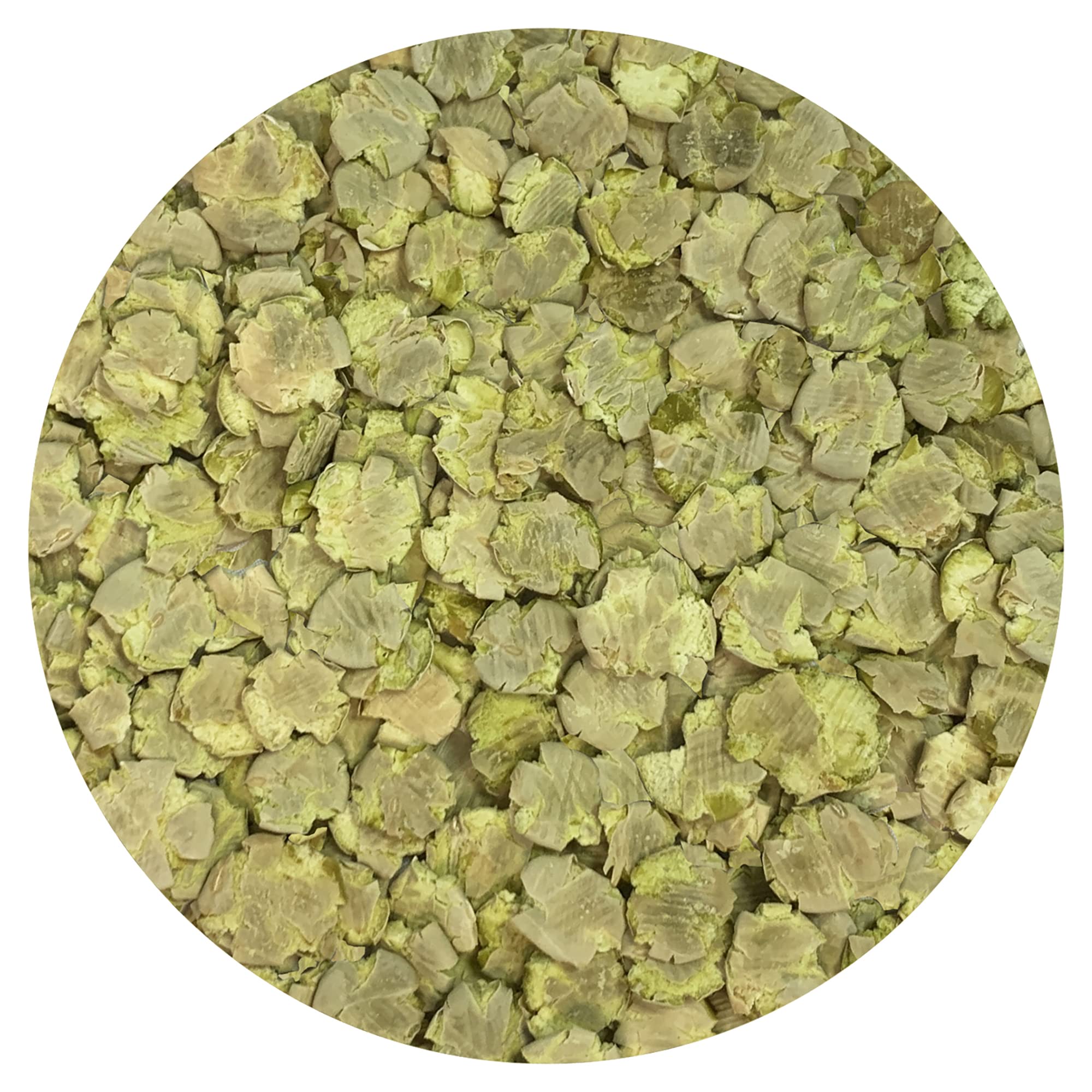 Exotic Nutrition Green Pea Flakes pack-back showing ingredients and feeding tips