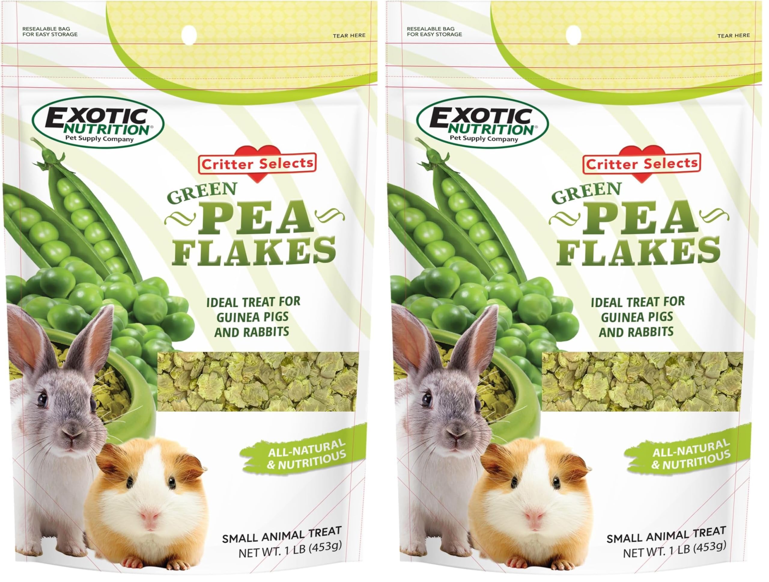 Exotic Nutrition green pea flakes packaging—quick training rewards for small pets.