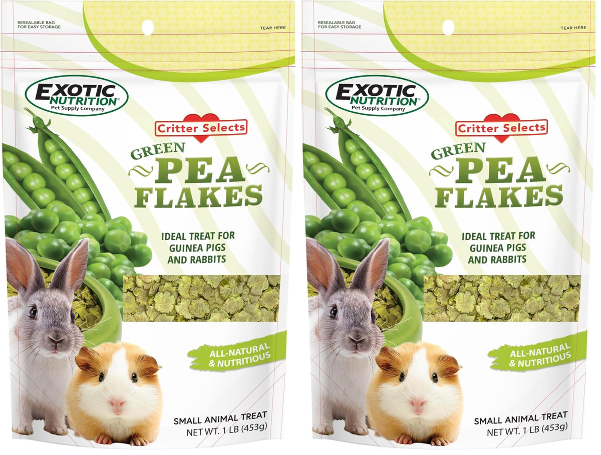 Exotic Nutrition green pea flakes packaging—quick training rewards for small pets.