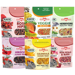 Exotic Nutrition Herbivore Treats 6 Pack foraging toys bite-sized pieces fuel foraging play.