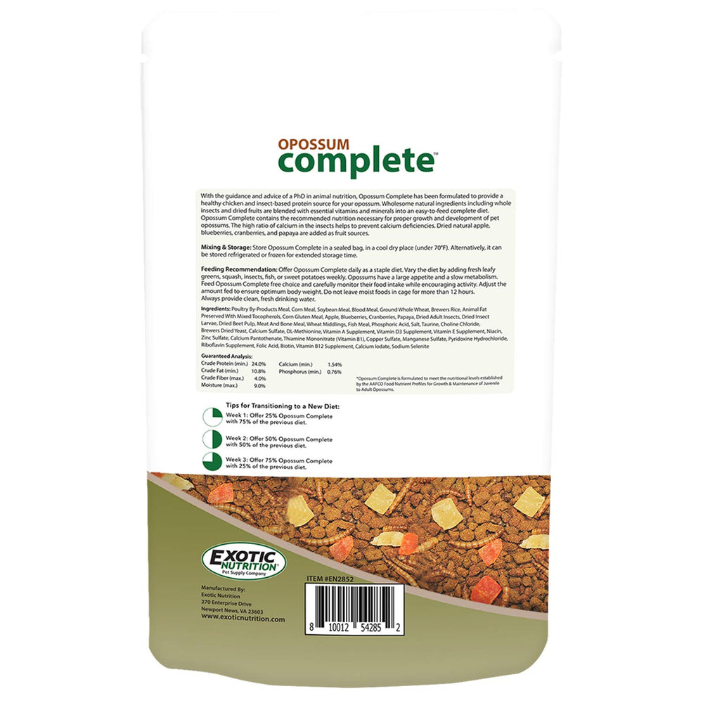 Exotic Nutrition Opossum BSFL calcium-source highlights calcium-rich insects for a balanced intake.