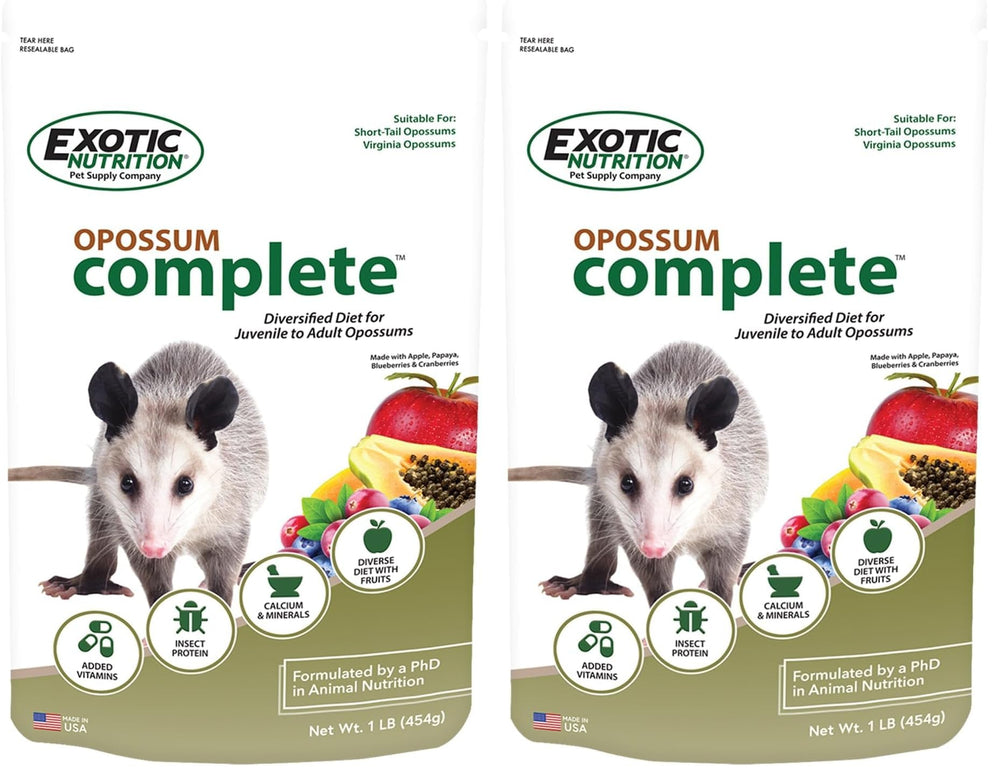 Exotic Nutrition Opossum Complete Diet pellets in bowl supporting balanced growth.