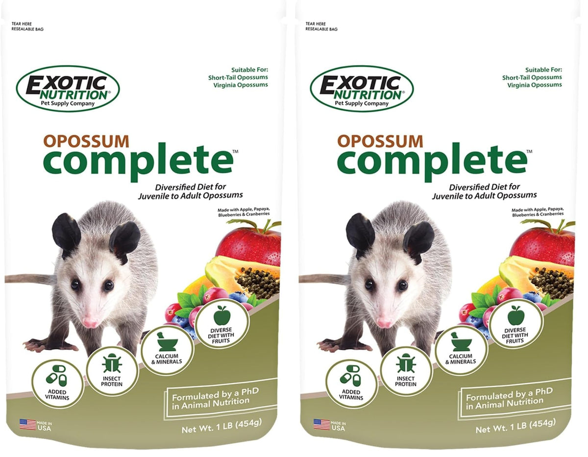 Exotic Nutrition Opossum Complete Diet pellets in bowl supporting balanced growth.
