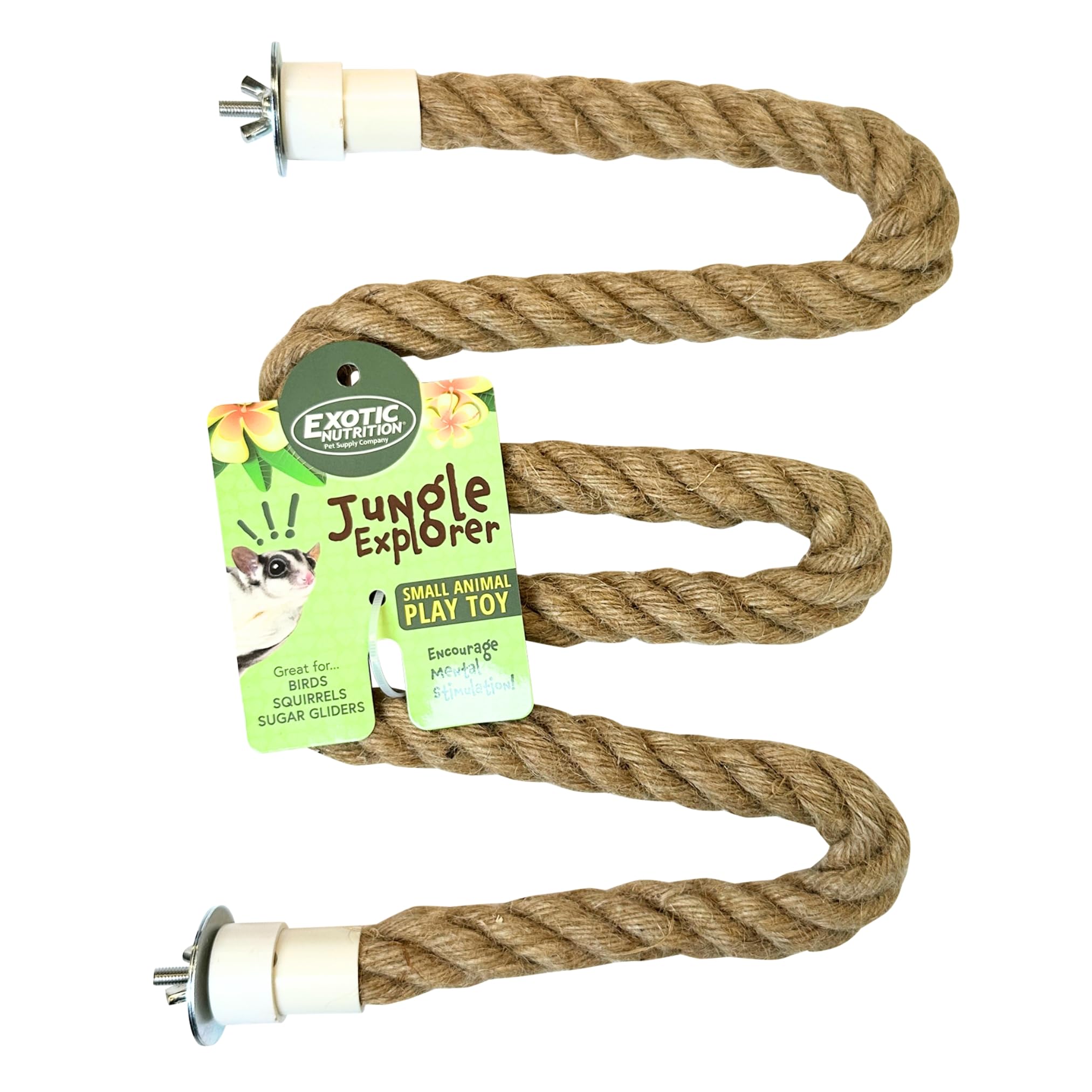 Exotic Nutrition parrot-climbing close-up emphasizes natural jute texture and stimulating perch.