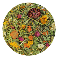 Exotic Nutrition Pasture Plus+ Salad Essentials dried flowers closeup highlights colorful petals and inviting aroma for enrichment.