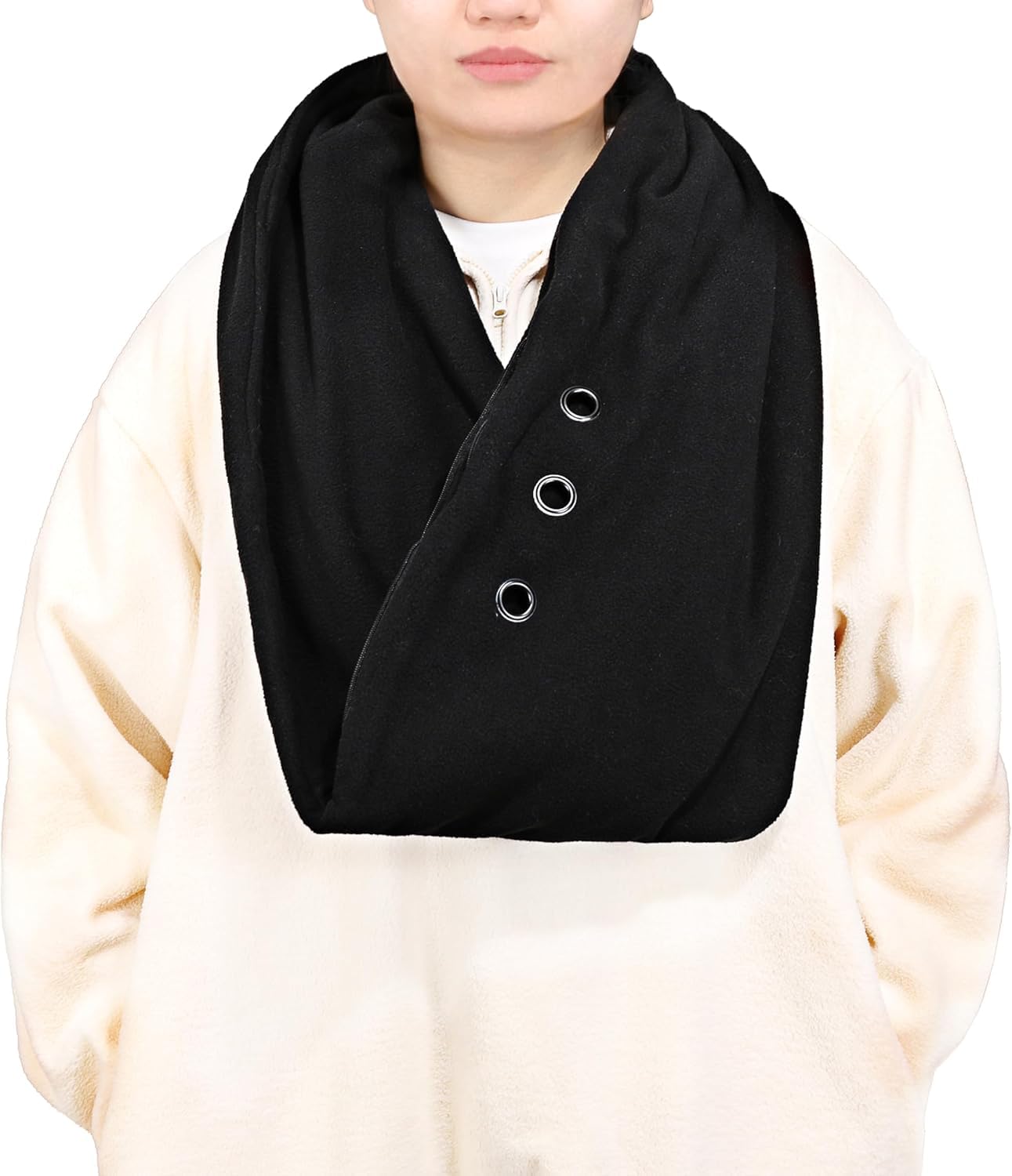 Exotic Nutrition Pet Bonding Scarf in-use keeps a small pet close for hands-free outings.