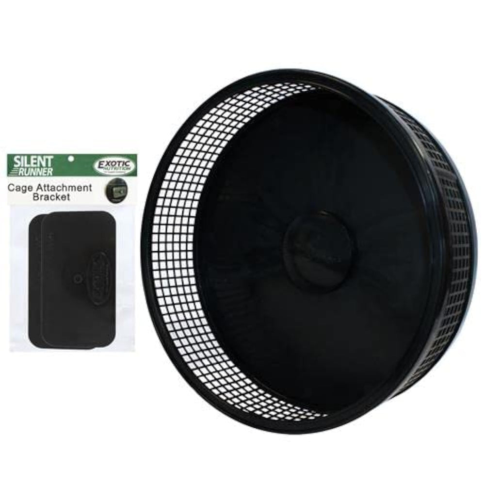 Exotic Nutrition Silent Runner Pro wheel with attachment hero offers engaging exercise for small pets.