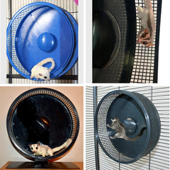 Exotic Nutrition Silent Runner Pro wheel blue side view highlights smooth rotation for indoor play.