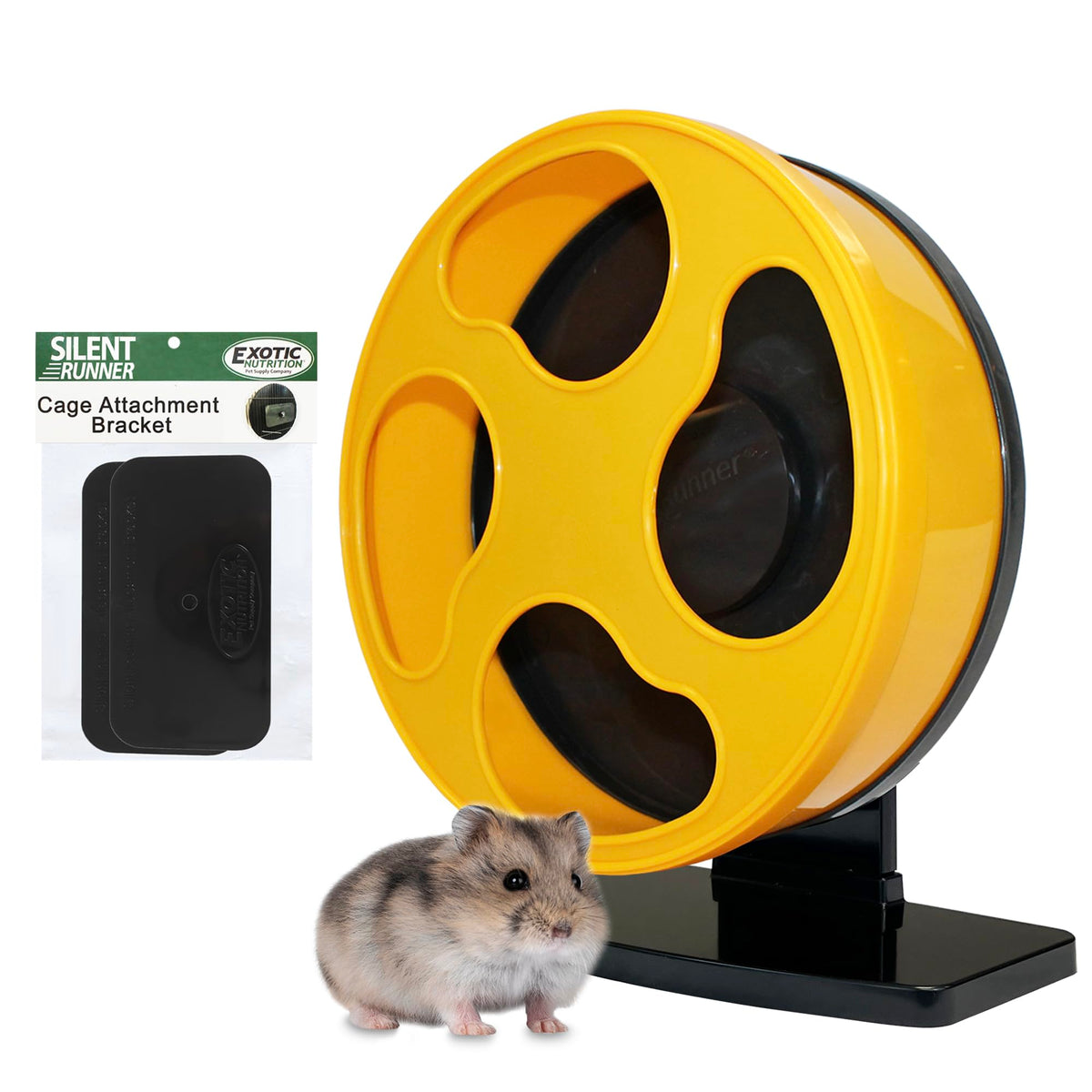 Exotic Nutrition Silent Runner Wheel assembly back view showing whisper-quiet operation for peaceful playtime.