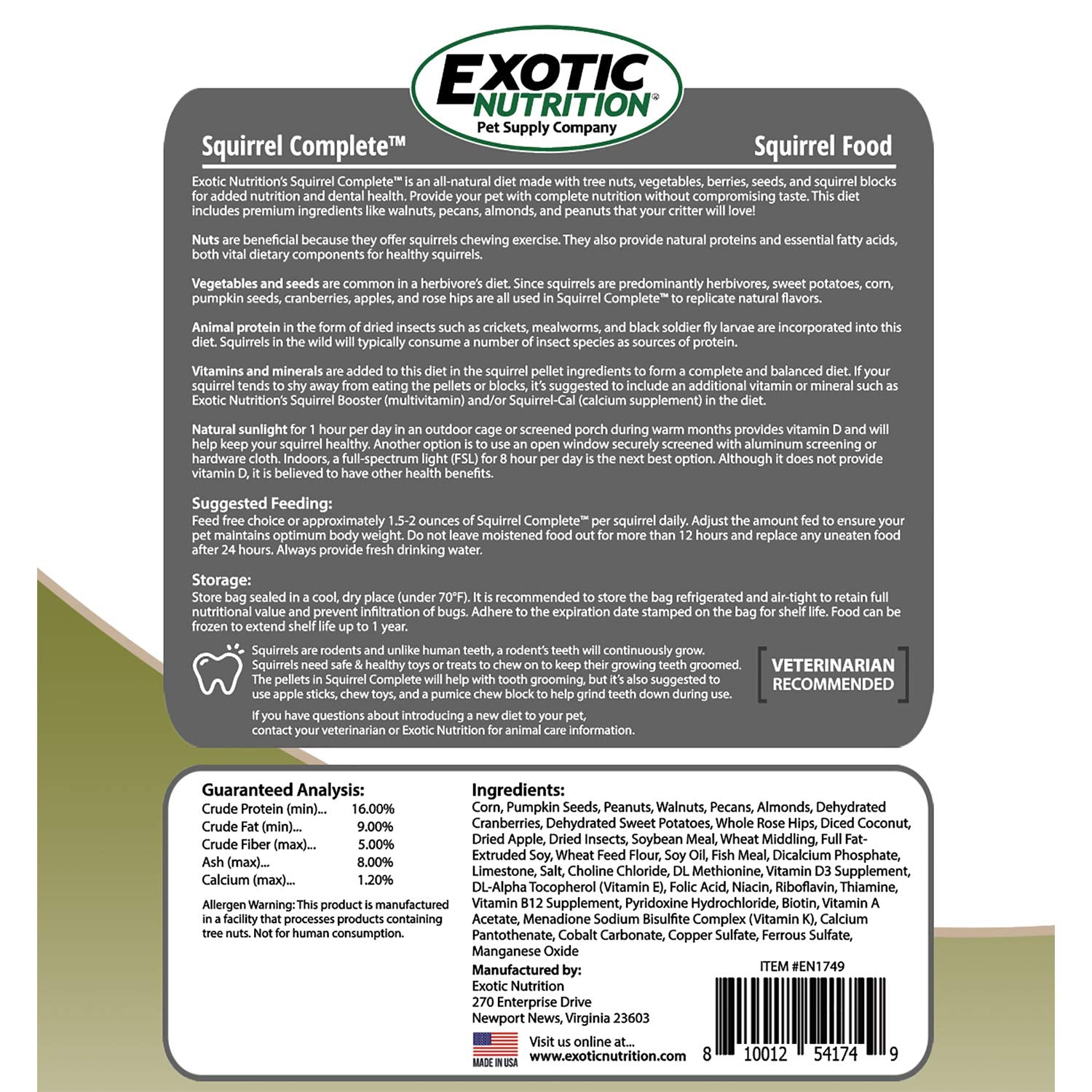 Exotic Nutrition Squirrel Complete ingredients display showcasing a varied mix.