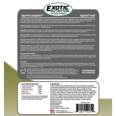 Exotic Nutrition Squirrel Complete ingredients display showcasing a varied mix.