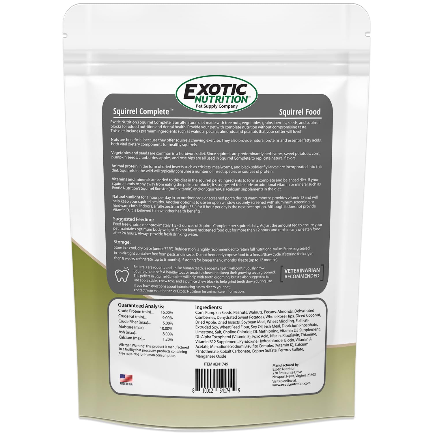 Exotic Nutrition Squirrel Complete storage container emphasizes airtight freshness.