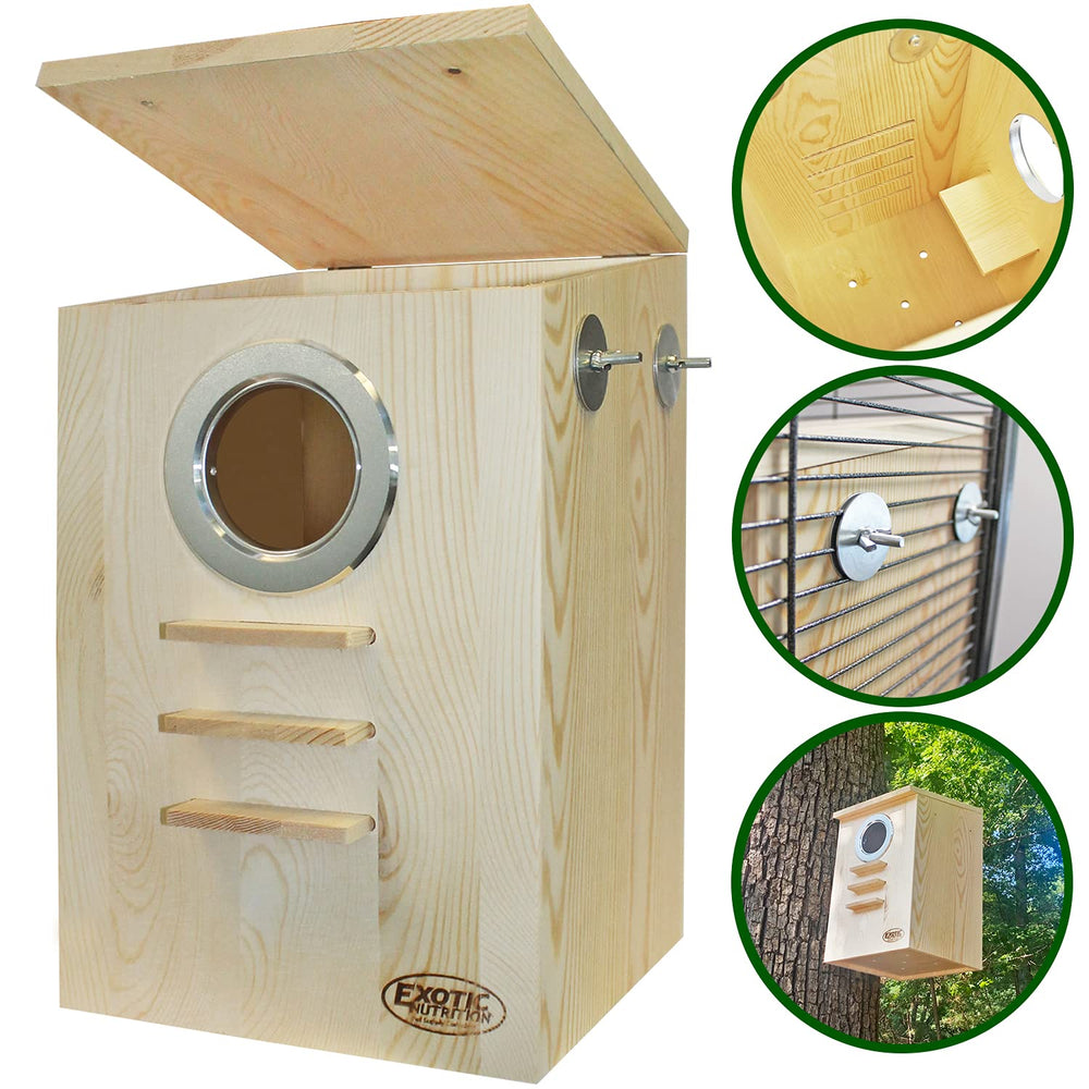 Exotic Nutrition Squirrel Nest Box perching ledge inviting natural resting spots for birds and small rodents