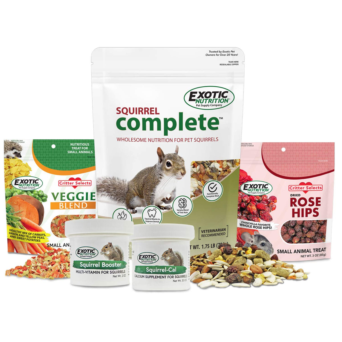 Exotic Nutrition Squirrel Starter Package rose-flavor diet supports balanced growth
