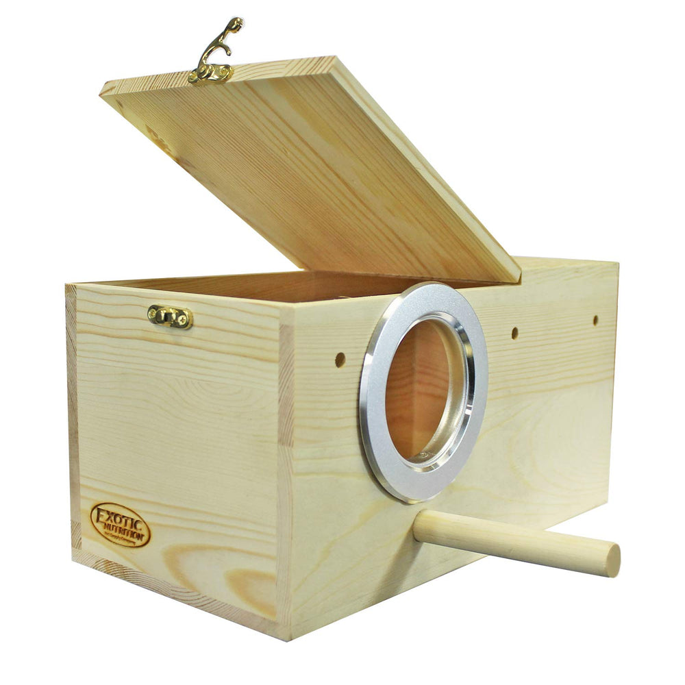 Exotic Nutrition Sturdy Nest Box hinged lid mount enables quick cage installation and easy access.