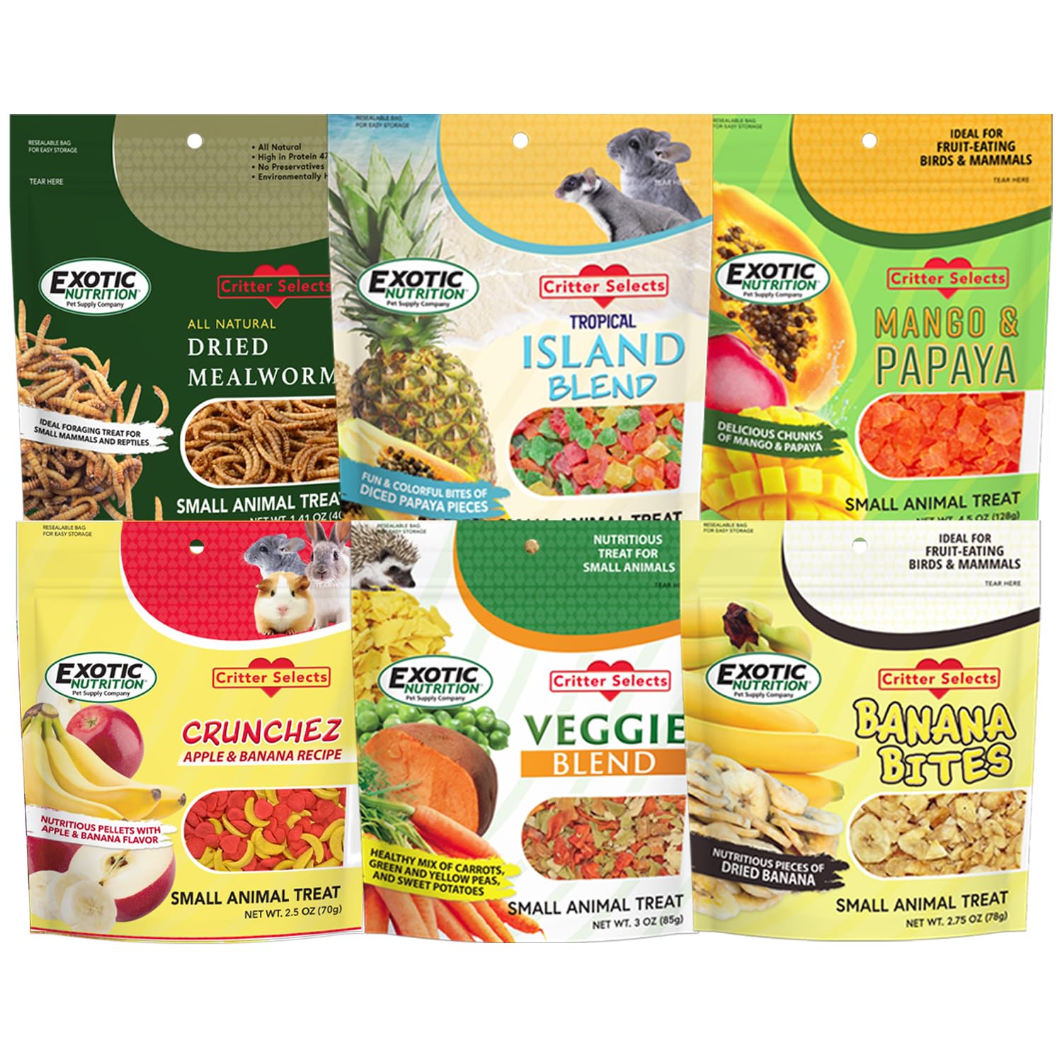 Exotic Nutrition Treat Assortment mealworms image offers protein-rich enrichment for small pets.