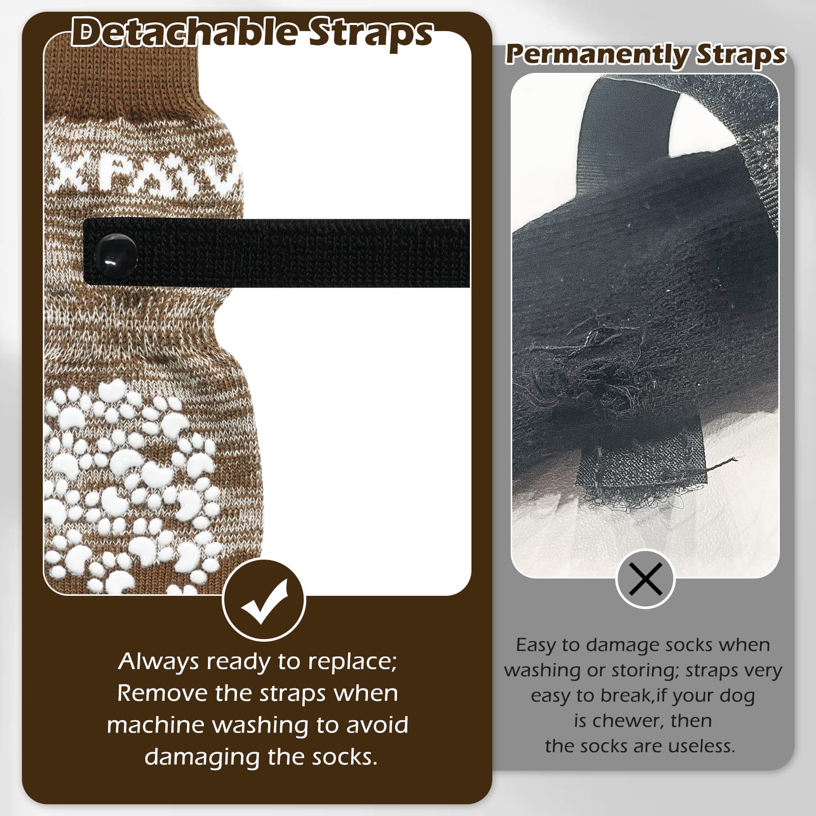 EXPAWLORER dog socks elastic straps ensure snug fit and stay on.