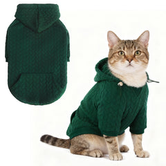 EXPAWLORER textured cable-knit dog hoodie front view, green, cozy warmth for chilly walks