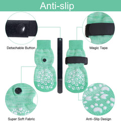 EXPAWLORER two-way grip dog socks shown on floor improve traction