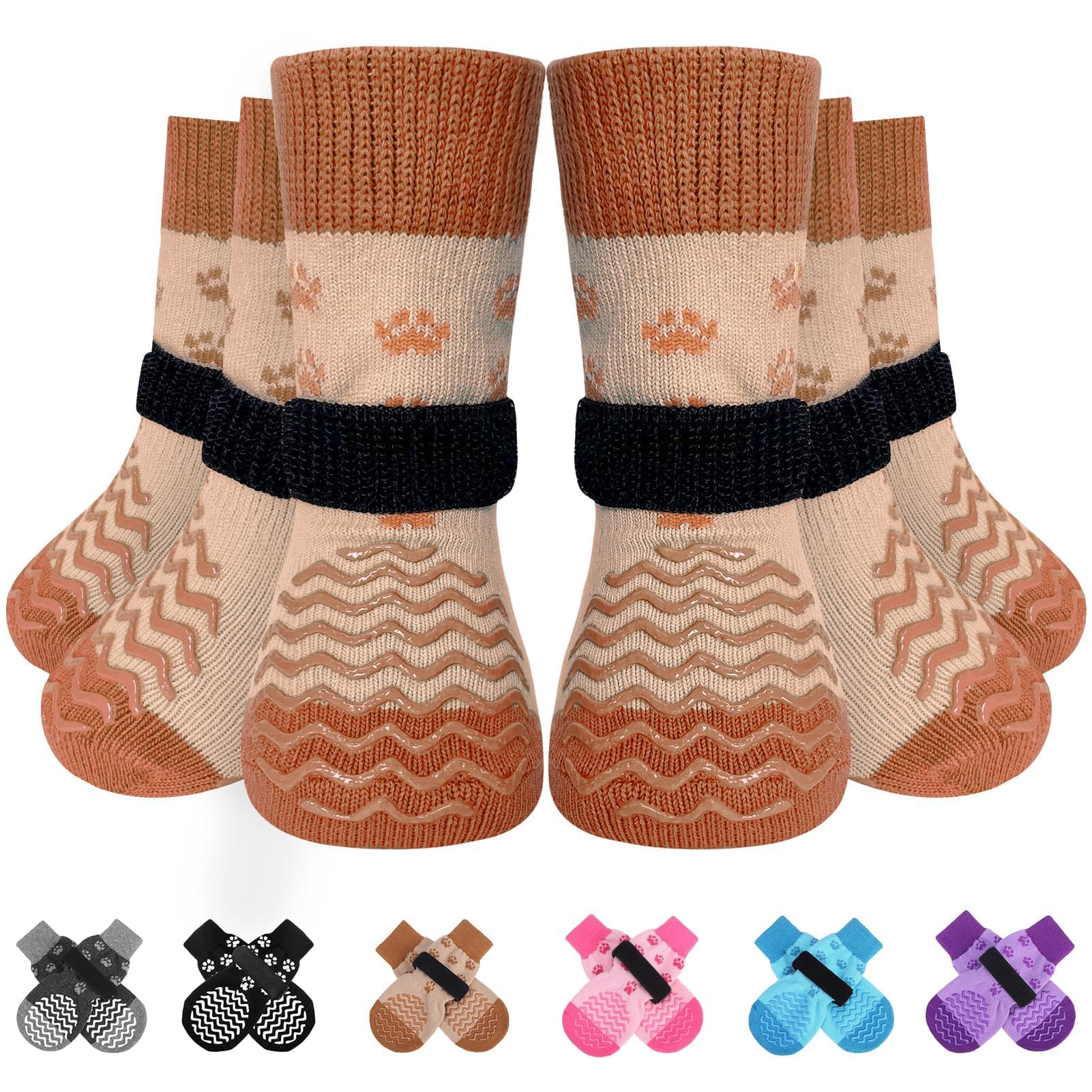 EXPAWLORER 6pcs anti-slip dog socks pack keeps paws steady on slick floors