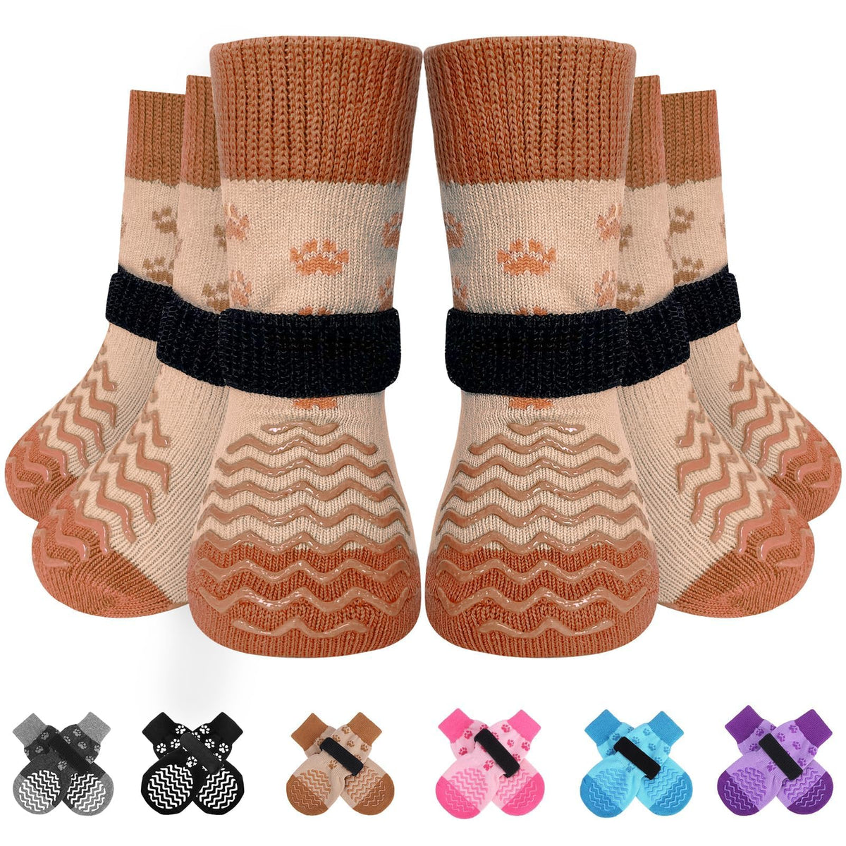 EXPAWLORER 6pcs anti-slip dog socks pack keeps paws steady on slick floors