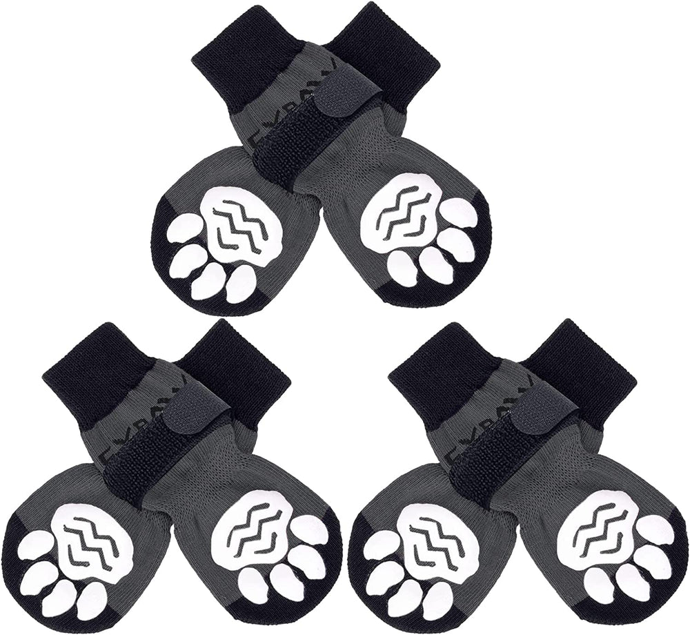 EXPAWLORER 6PCS dog socks shown with anti-slip grip for indoor safety.