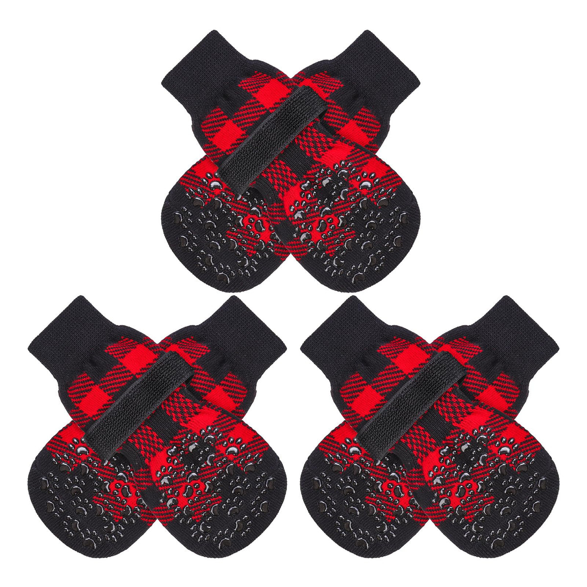 EXPAWLORER anti-slip socks on wood floor demonstrating double-side grip for traction.