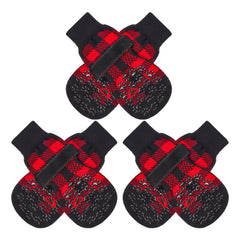 EXPAWLORER anti-slip socks on wood floor demonstrating double-side grip for traction.