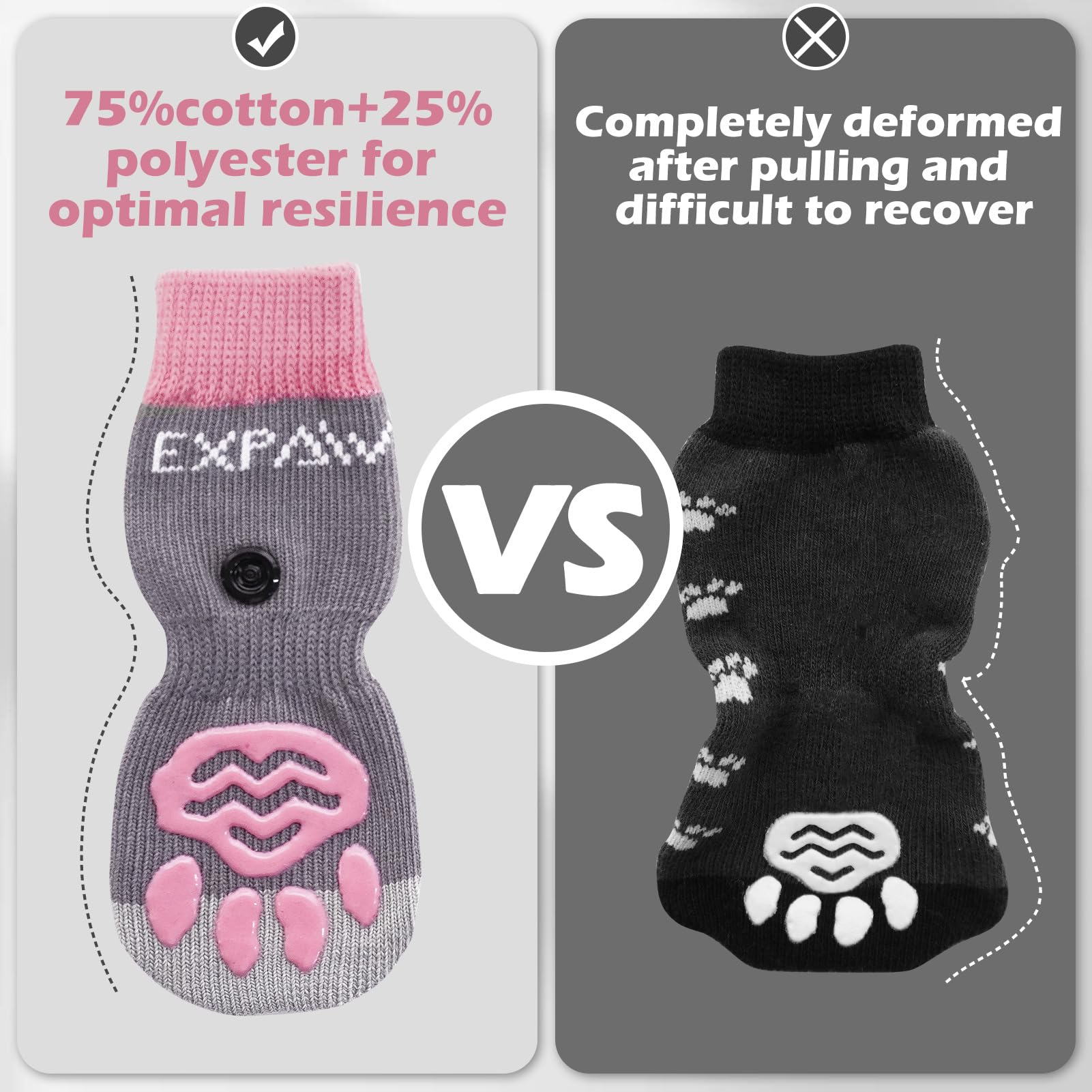 Calcetines Expawlorer para perro, paquete de tres pares con correas desmontables para mayor versatilidad.