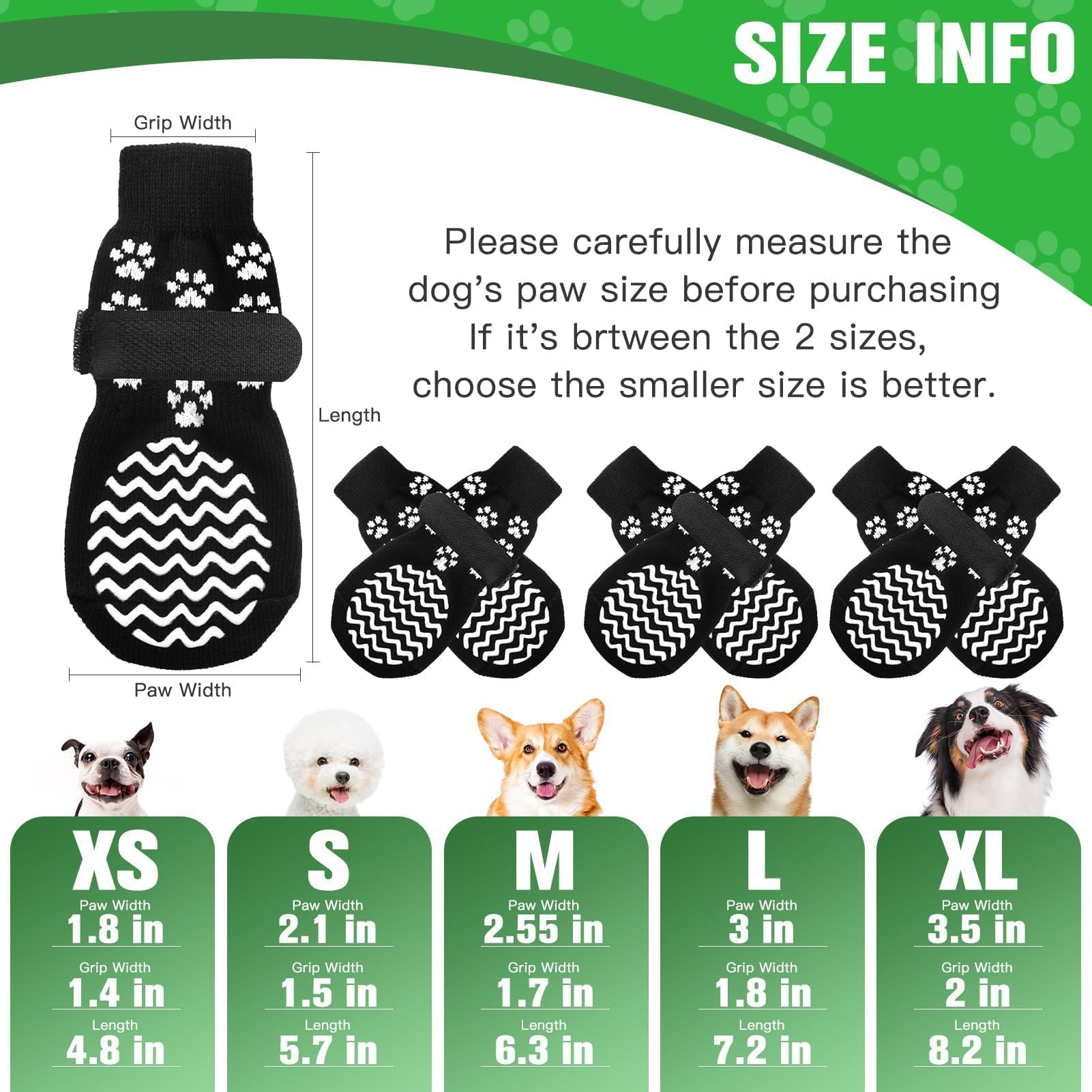 EXPAWLORER calcetines para perro, vista lateral, agarres dobles para evitar resbalones.