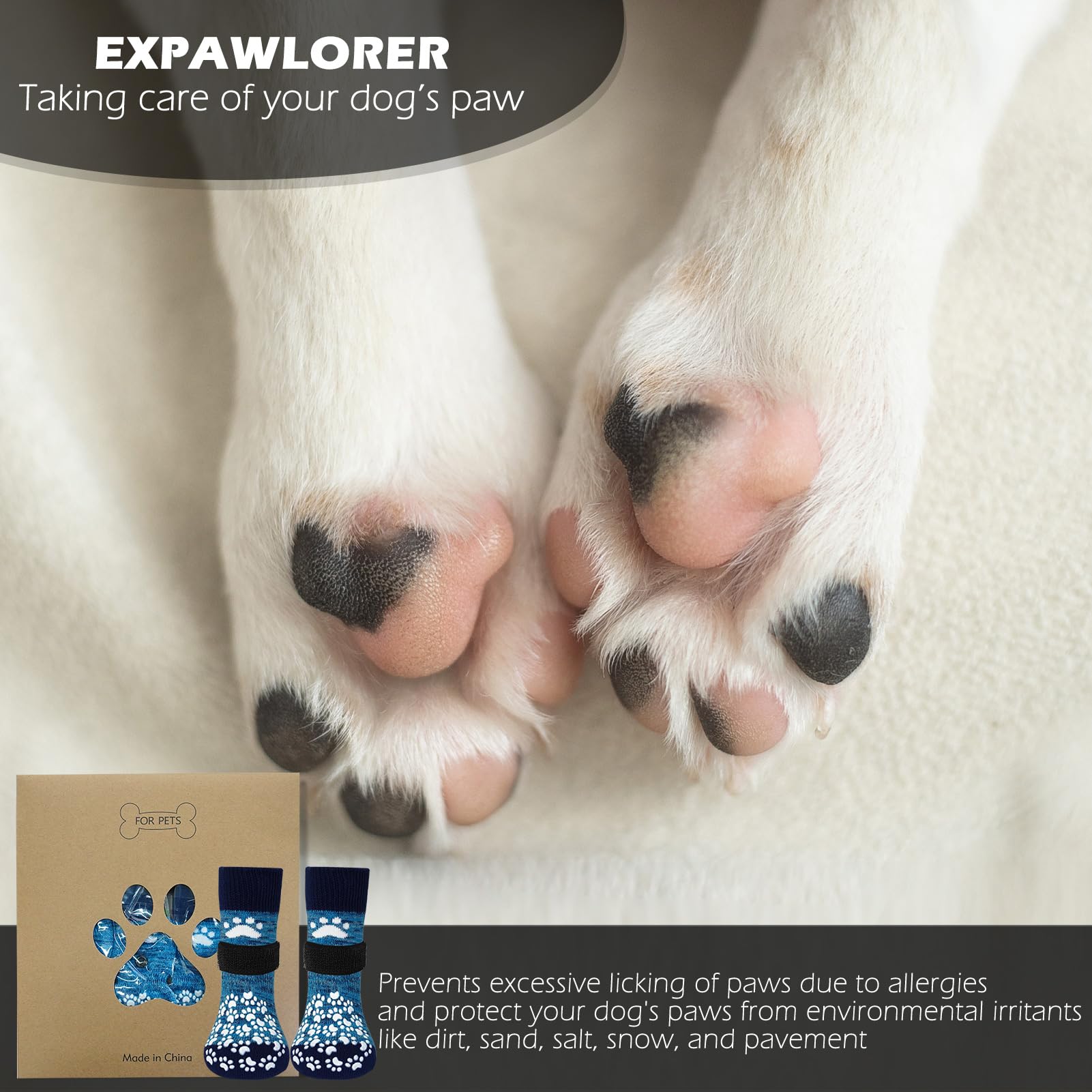 EXPAWLORER calcetines para perros, diseño de doble agarre, mayor estabilidad.