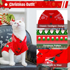EXPAWLORER Cat Christmas Sweater button closure eases on/off and helps keep furniture clean