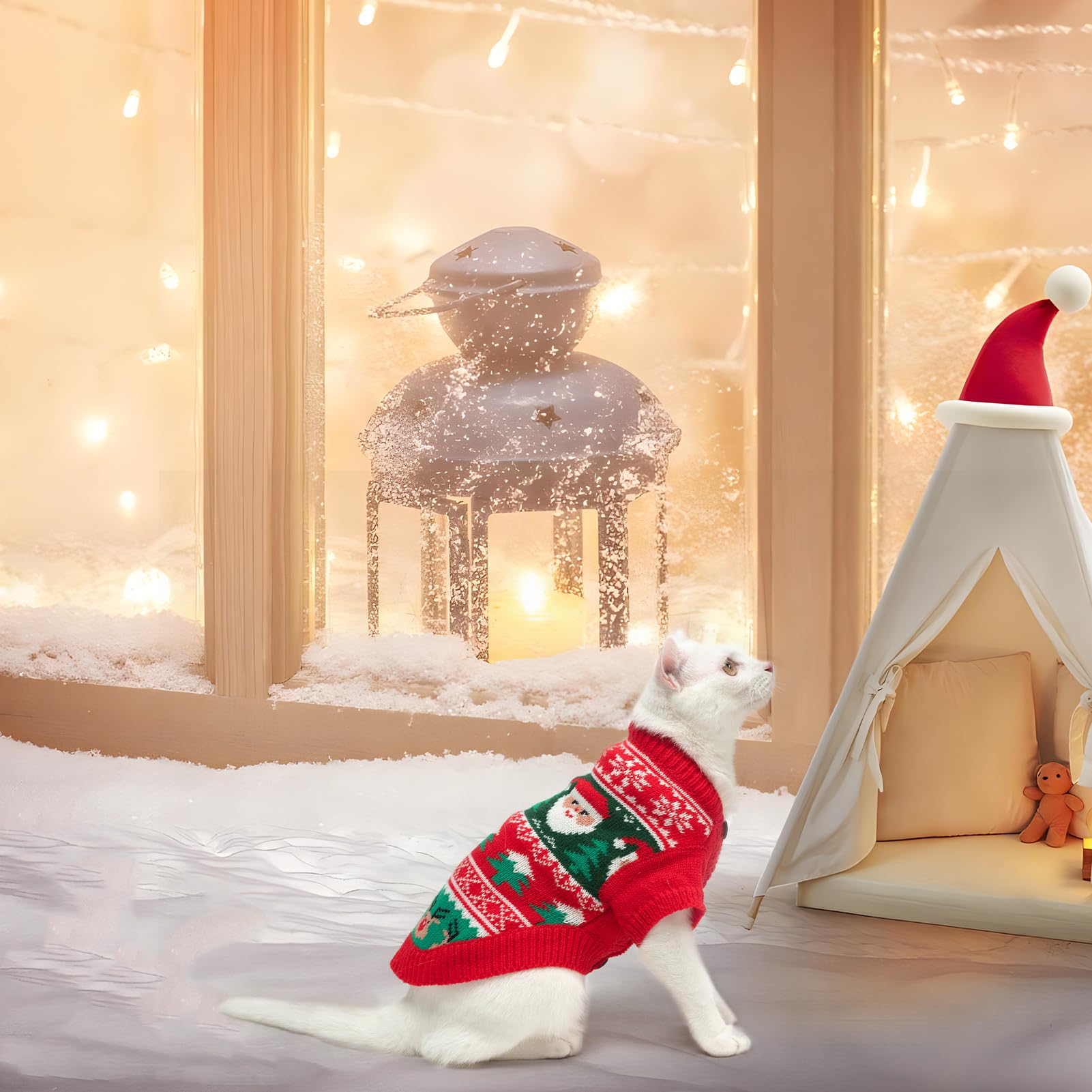 EXPAWLORER Cat Christmas Sweater in action demonstrates stylish holiday outfit for photoshoots