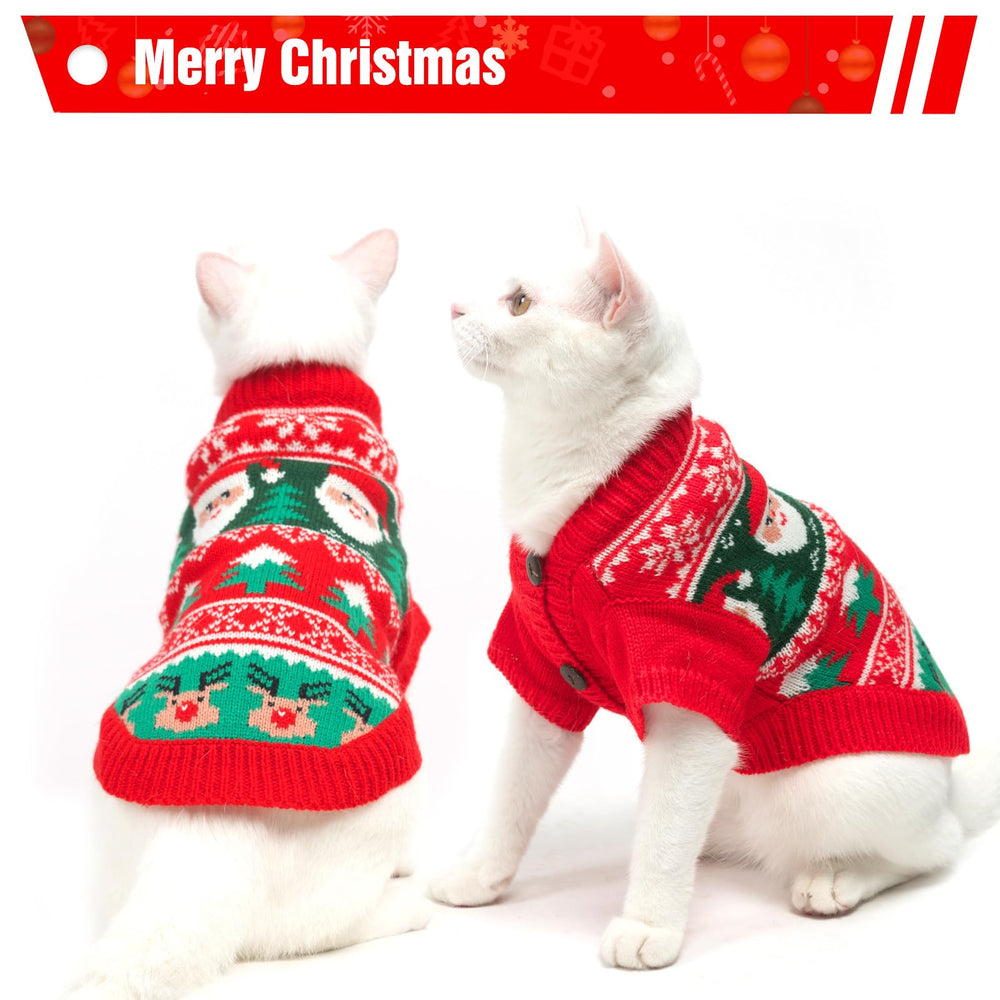 EXPAWLORER Cat Christmas Sweater knit detail emphasizes classic cardigan styling for stylish cats