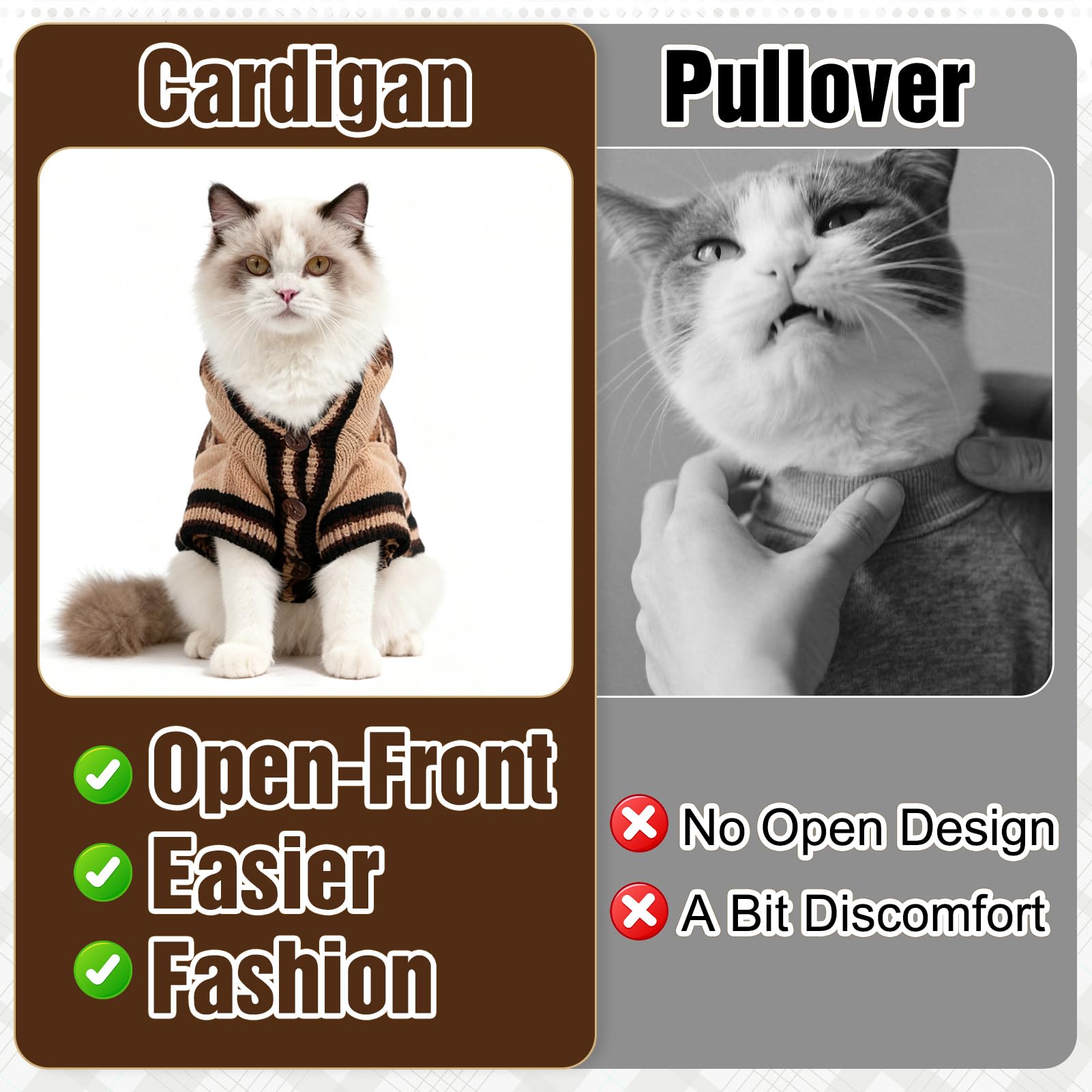 EXPAWLORER cat sweater cardigan button-closure demonstrates easy on/off and hair containment