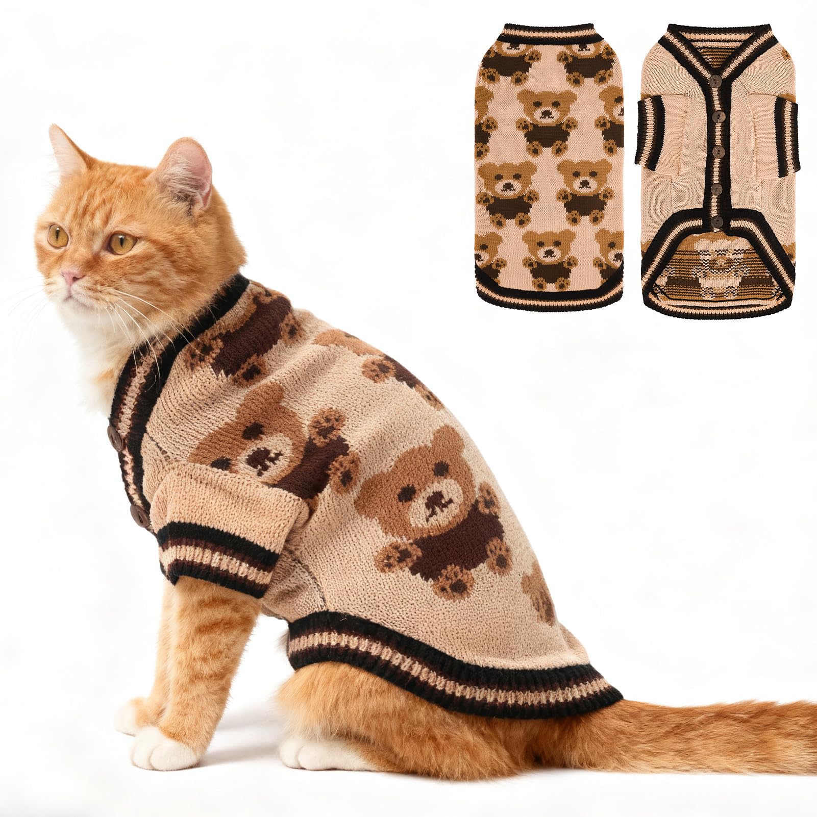 EXPAWLORER cat sweater cardigan front view highlights cozy warmth for indoor cats