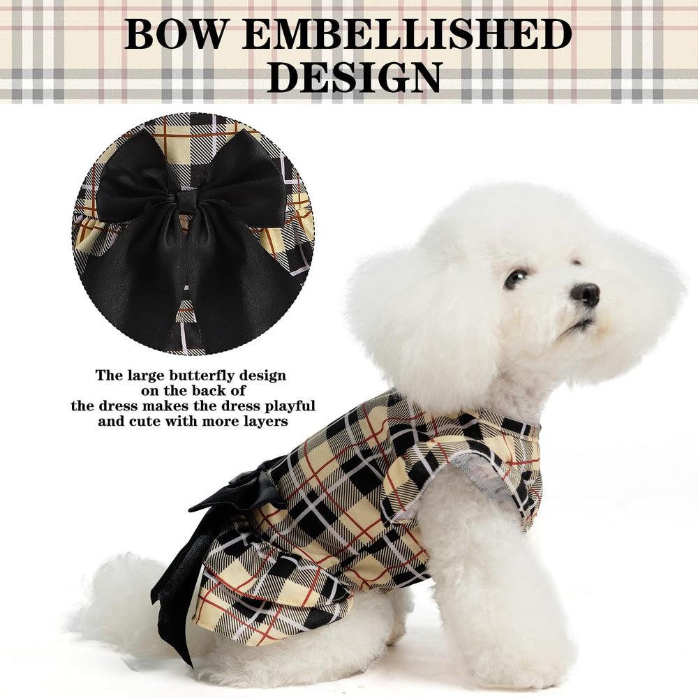 EXPAWLORER Classic Plaid Dog Dress back bow accent adds charm for photos