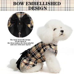 EXPAWLORER Classic Plaid Dog Dress back bow accent adds charm for photos