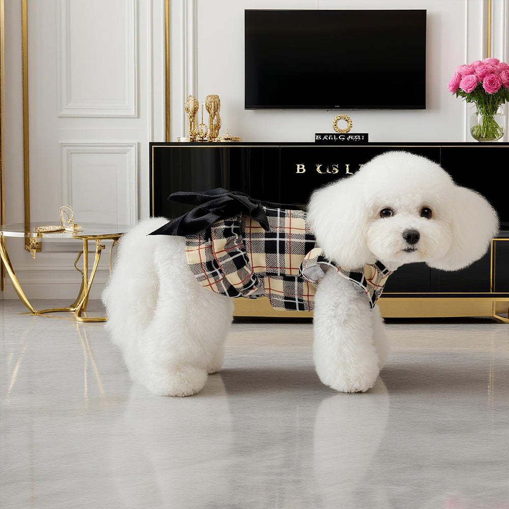 EXPAWLORER Classic Plaid Dog Dress on dog wearing shows event-ready look