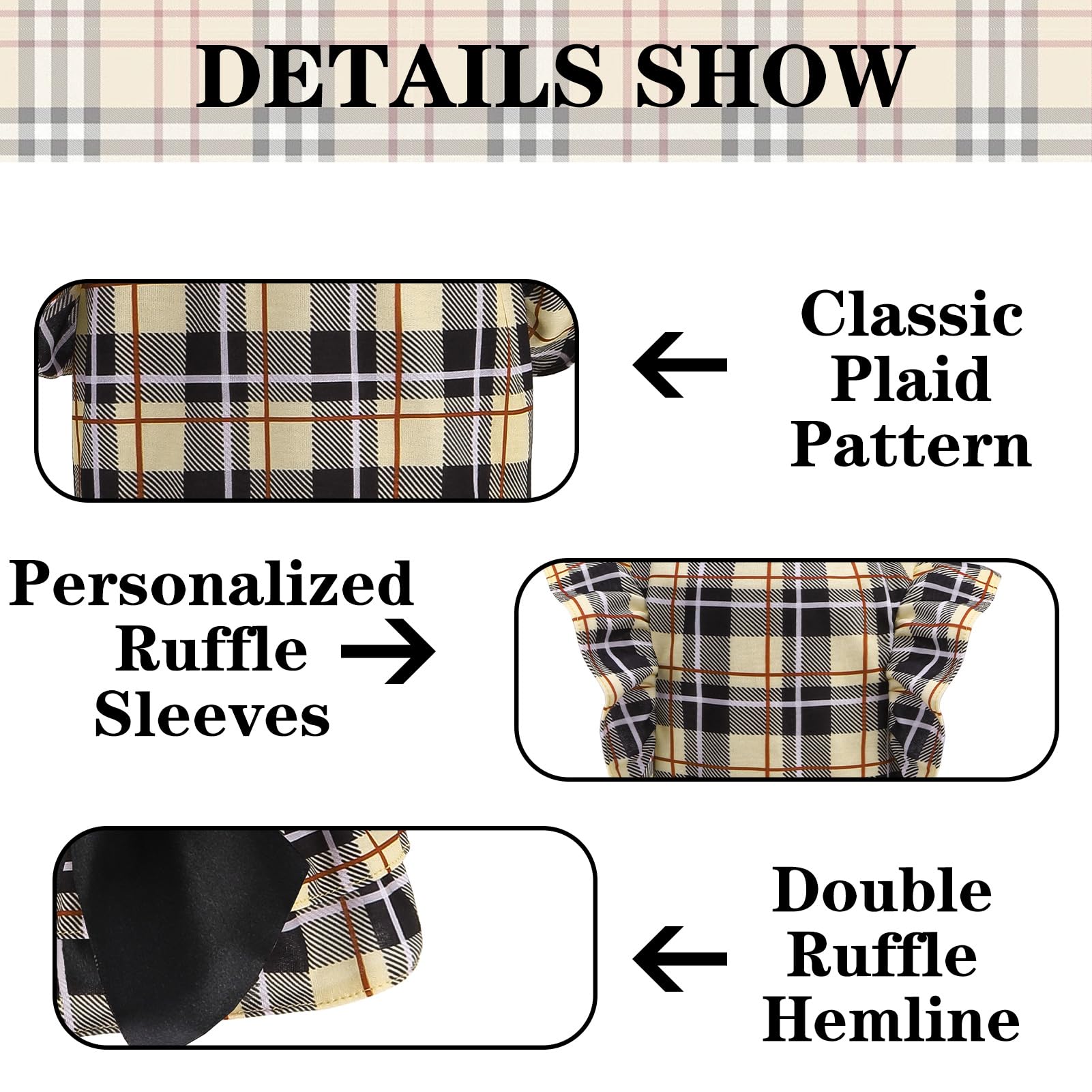 EXPAWLORER Classic Plaid Dog Dress fabric close-up highlights skin-friendly material